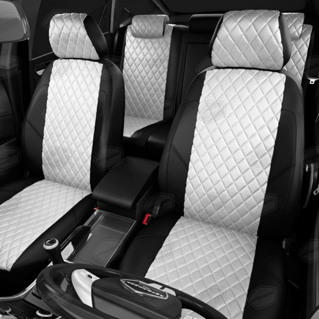 Чехлы в салон Hyundai Solaris / KIA Rio III "Ромб" автолидер, экокожа, черно-белый Чехлы в салон Hyundai Solaris / KIA Rio III "Ромб" автолидер, экокожа, черно-белый