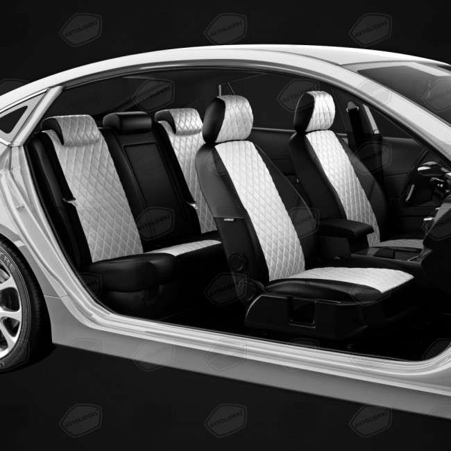 Чехлы в салон Hyundai Solaris / KIA Rio III "Ромб" автолидер, экокожа, черно-белый Чехлы в салон Hyundai Solaris / KIA Rio III "Ромб" автолидер, экокожа, черно-белый