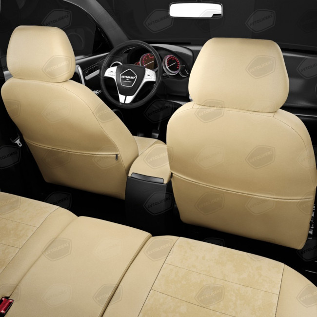 Чехлы в салон Hyundai Solaris I / KIA Rio III "Классика" автолидер, алькантара/экокожа, бежевый Чехлы в салон Hyundai Solaris I / KIA Rio III "Классика" автолидер, алькантара/экокожа, бежевый