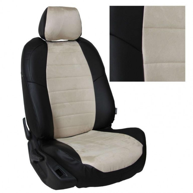 Авточехлы на Nissan Almera III (G15) (40/60) "Классика" алькантара/экокожа, черно-бежевый