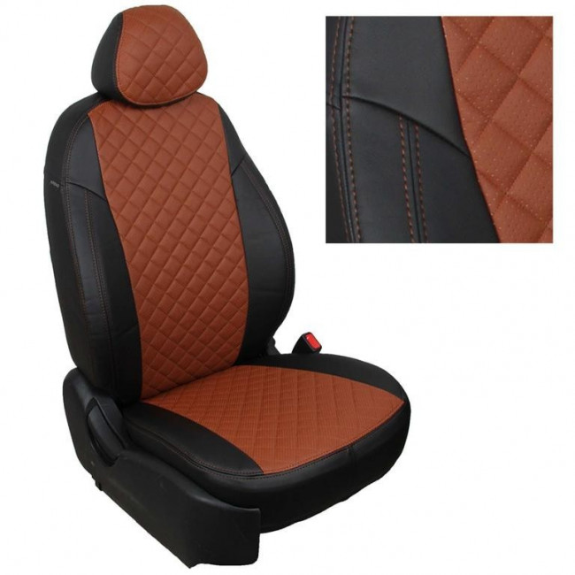 Авточехлы на KIA Ceed I (3-х дверный) "Ромб" экокожа, черно-коричневый