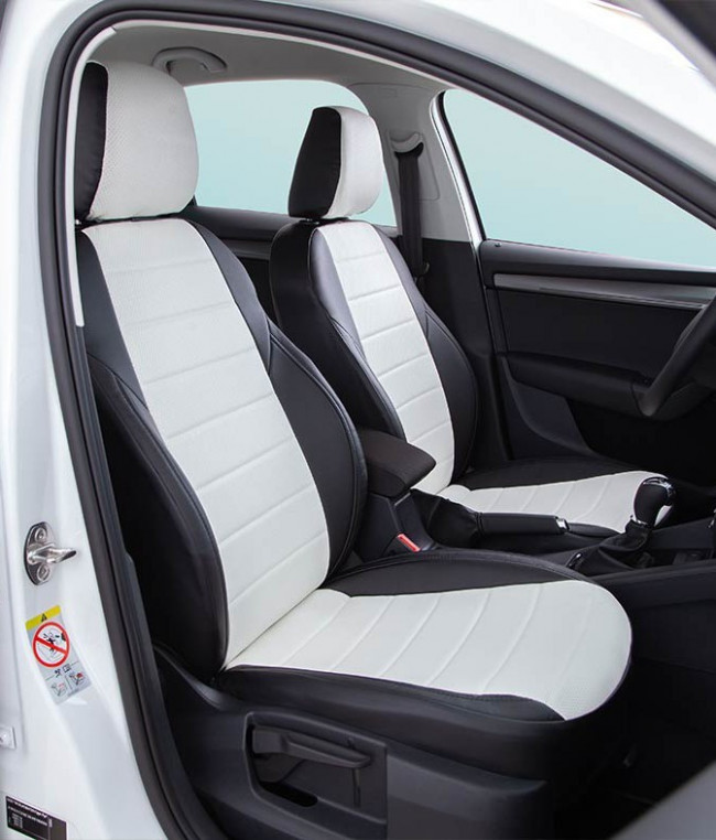 Авточехлы на Chevrolet Aveo II "Классика" экокожа, черно-белый