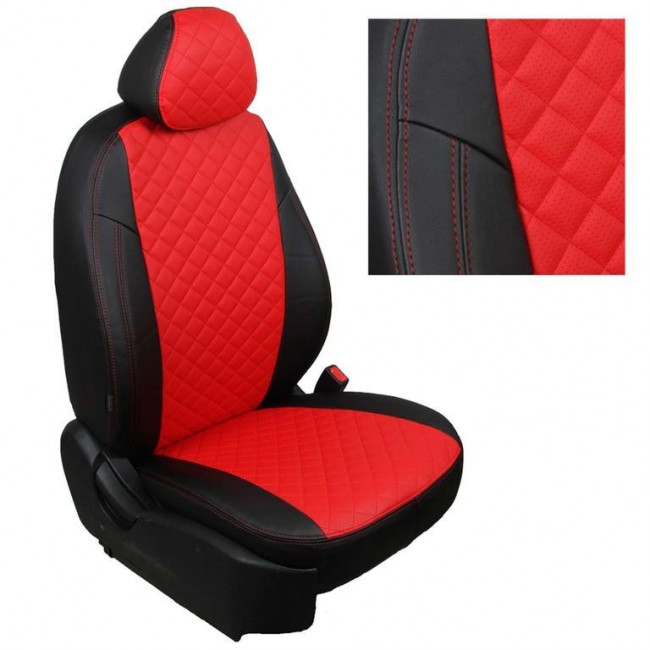 Авточехлы на Peugeot Partner Tepee Family / Citroen Berlingo II "Ромб" экокожа, черно-красный