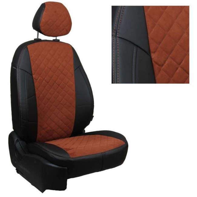 Авточехлы на Nissan Almera III (G15) (40/60) "Ромб" алькантара/экокожа, черно-коричневый