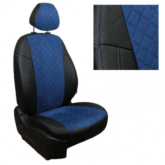 Авточехлы на Skoda Kodiaq I "Ромб" алькантара/экокожа, черно-синий