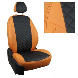 Авточехлы на KIA Ceed III (Classic/Comfort/Luxe) "Ромб" экокожа, оранжево-черный