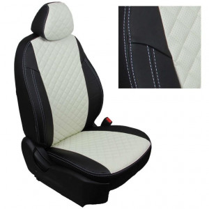 Авточехлы на KIA Ceed III (Classic/Comfort/Luxe) "Ромб" экокожа, черно-белый